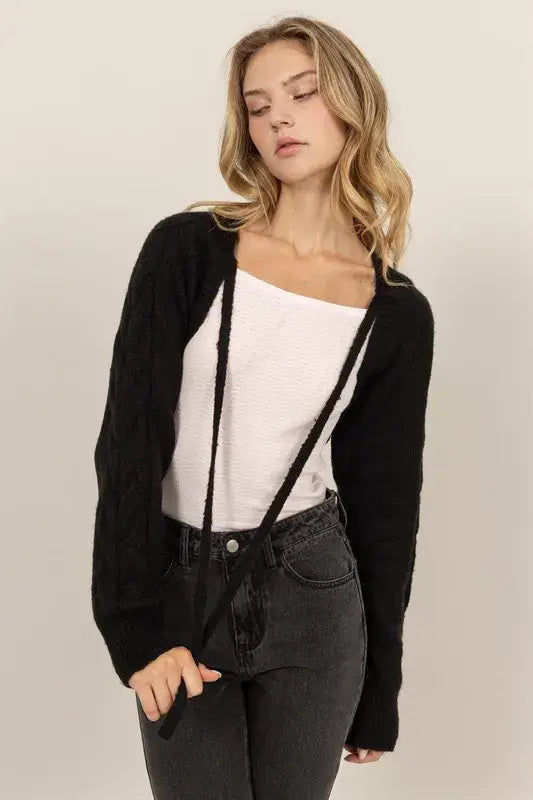 HYFVE Cable-Knit Tie-Front Shrug - Trendsi - Flyclothing LLC