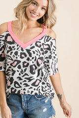 BiBi Leopard Print Top with Shoulder Cut Out - Trendsi - Flyclothing LLC