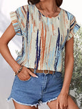 Printed Round Neck Short Sleeve Blouse - Trendsi