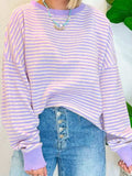 Striped Round Neck Long Sleeve Sweatshirt - Trendsi - Flyclothing LLC