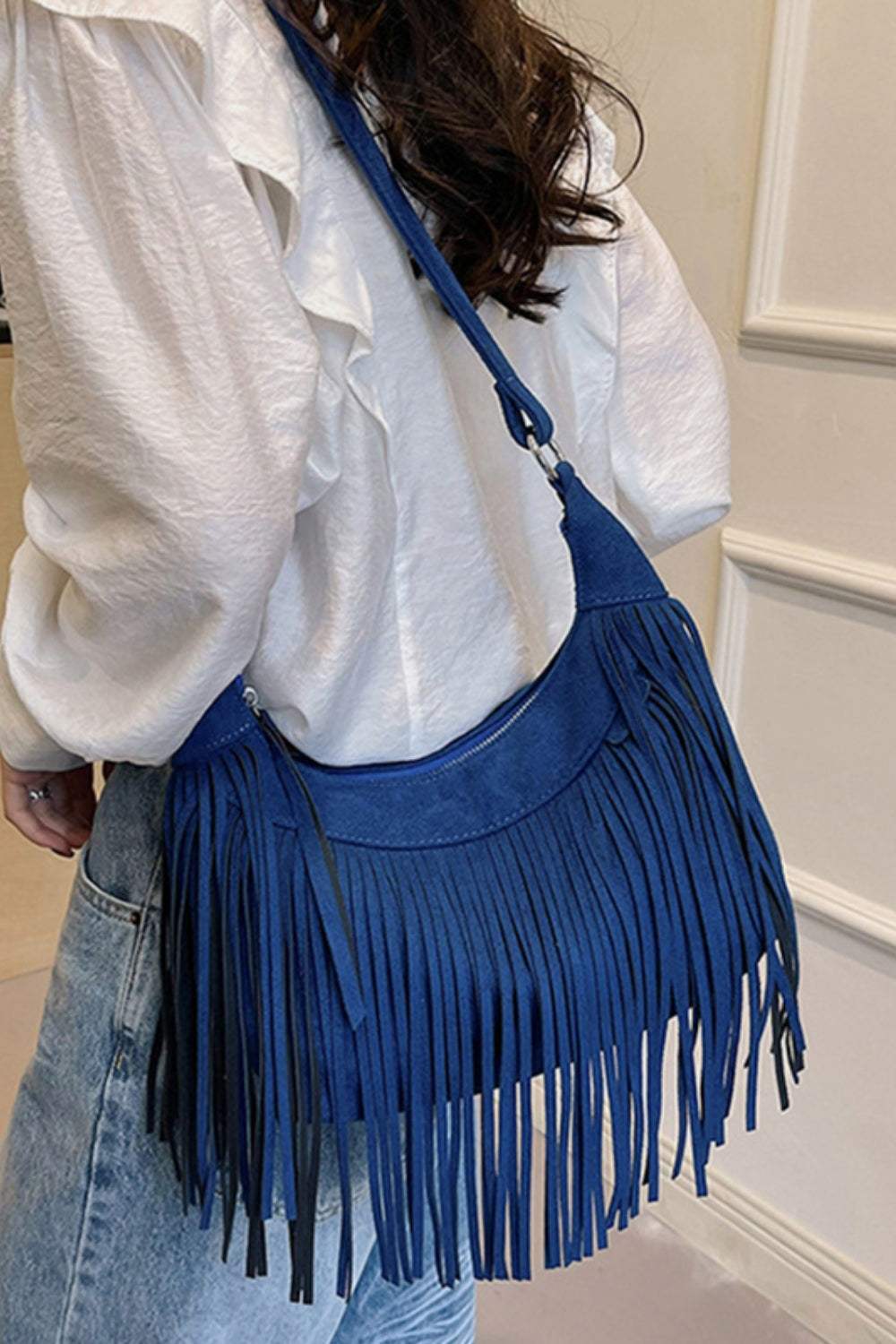 Suede Fringe Adjustable Strap Shoulder Bag - Trendsi - Flyclothing LLC