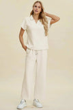 Double Take Full Size Collared Neck Short Sleeve Top and Pants Set - Trendsi - Flyclothing LLC