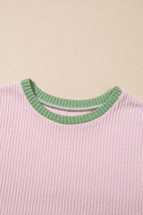 Contrast Trim Round Neck Cap Sleeve Top - Trendsi - Flyclothing LLC
