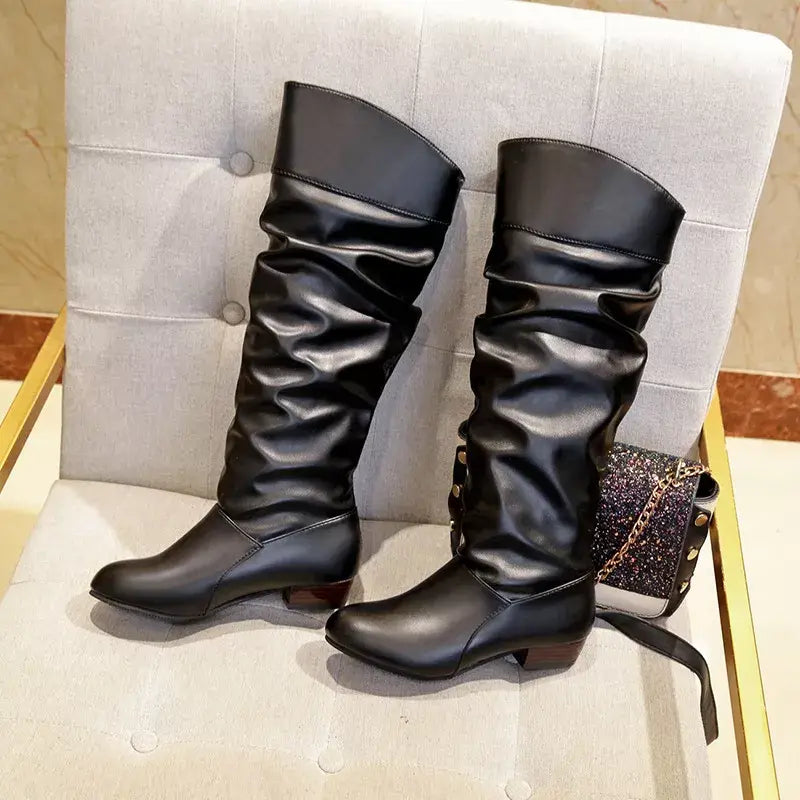 Slouch Block Heel Boots - Trendsi - Flyclothing LLC