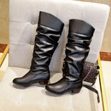 Slouch Block Heel Boots - Trendsi - Flyclothing LLC