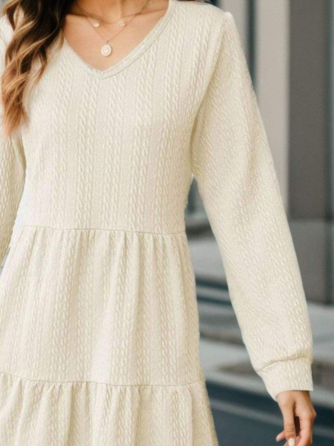 V-Neck Long Sleeve Mini Dress - Trendsi - Flyclothing LLC