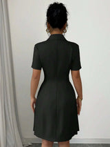 Double-Breasted Short Sleeve Dress - Trendsi - Flyclothing LLC