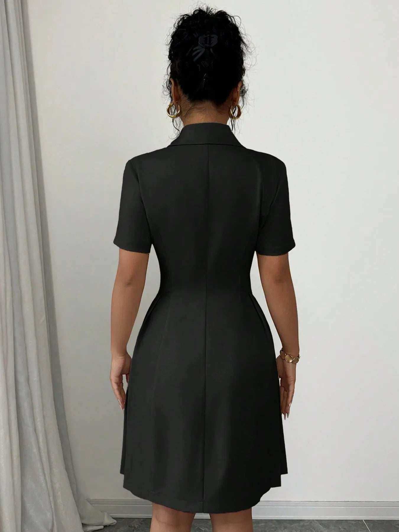 Double-Breasted Short Sleeve Dress - Trendsi - Flyclothing LLC