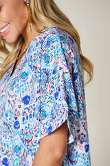 Double Take Full Size Printed V-Neck Short Sleeve Blouse - Trendsi - Flyclothing LLC