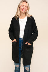 Haptics Stripe Textured Open Front Cardigan with Pockets - Trendsi