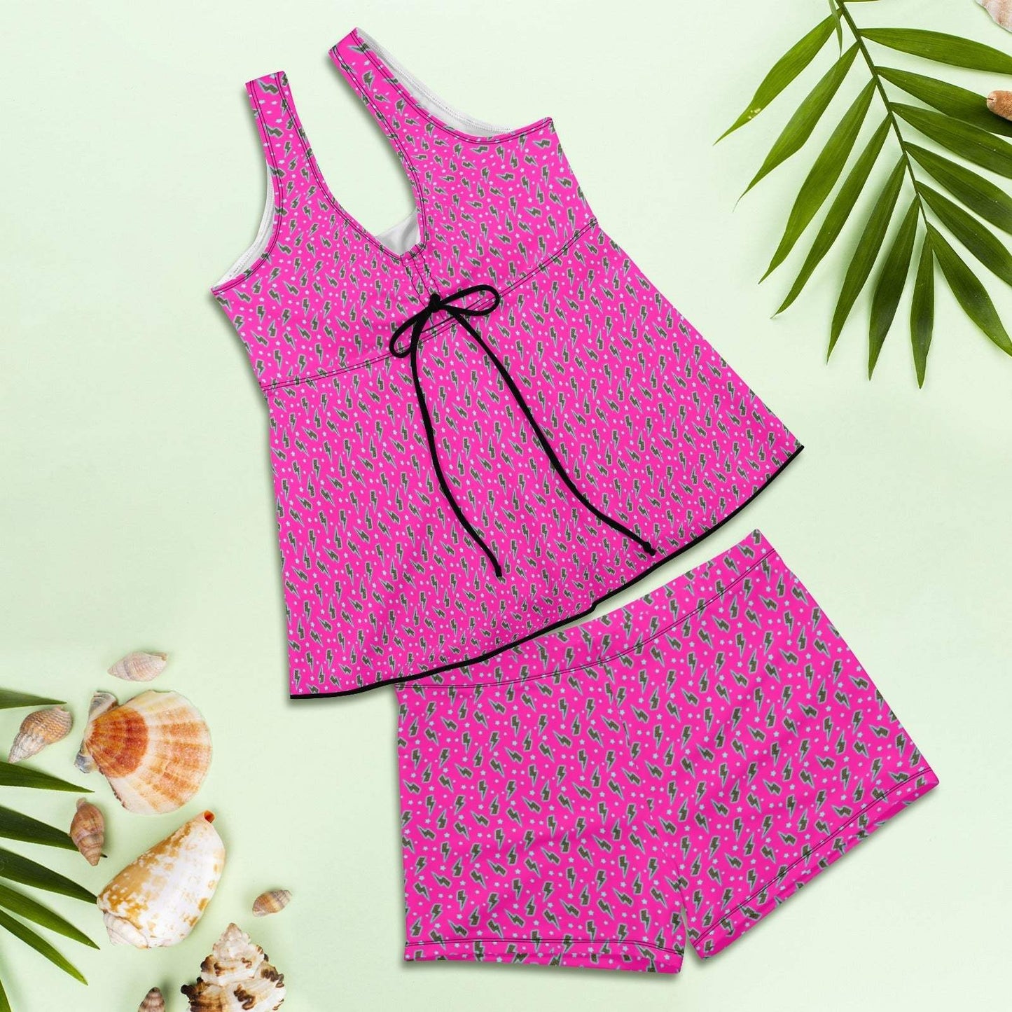 Baha Ranch Hot PInk Lightning Bolt Tankini Boy Shorts Swim Set - Baha Ranch Western Wear - Flyclothing LLC