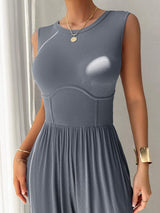 Round Neck Sleeveless Wide Leg Jumpsuit - Trendsi - Flyclothing LLC