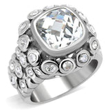 0C705 - Rhodium Brass Ring with AAA Grade CZ  in Clear - Alamode