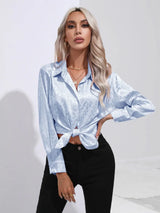 Leopard Collared Neck Long Sleeve Shirt - Trendsi - Flyclothing LLC