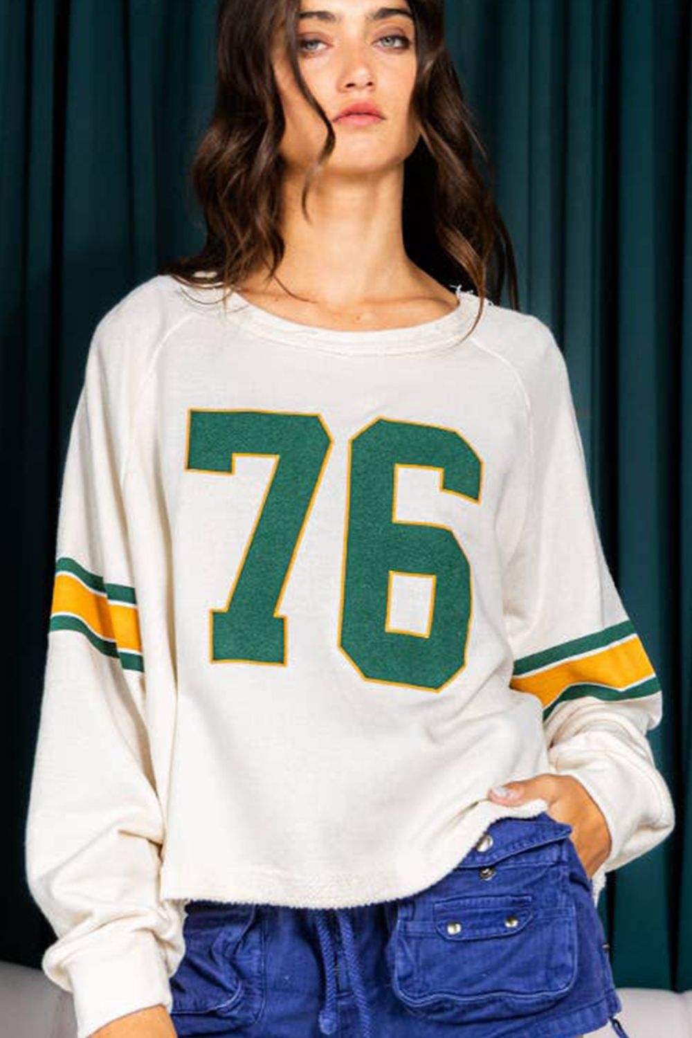 Number 76 Round Neck Long Sleeve Top - Trendsi - Flyclothing LLC