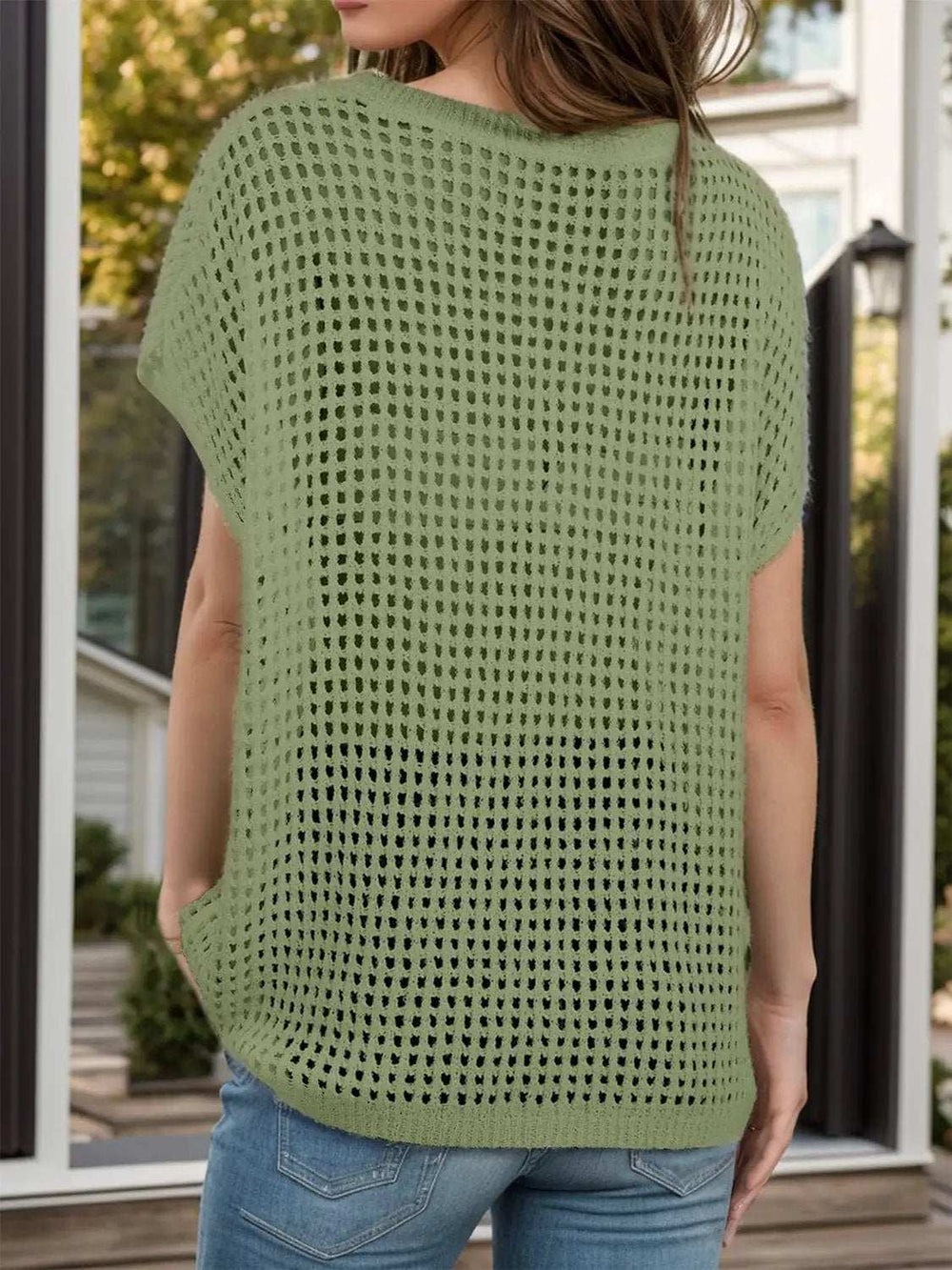 Openwork Round Neck Short Sleeve Cover-Up - Trendsi - Flyclothing LLC