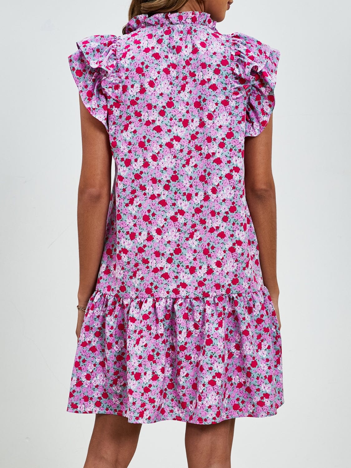 Tied Floral Cap Sleeve Mini Dress - Trendsi