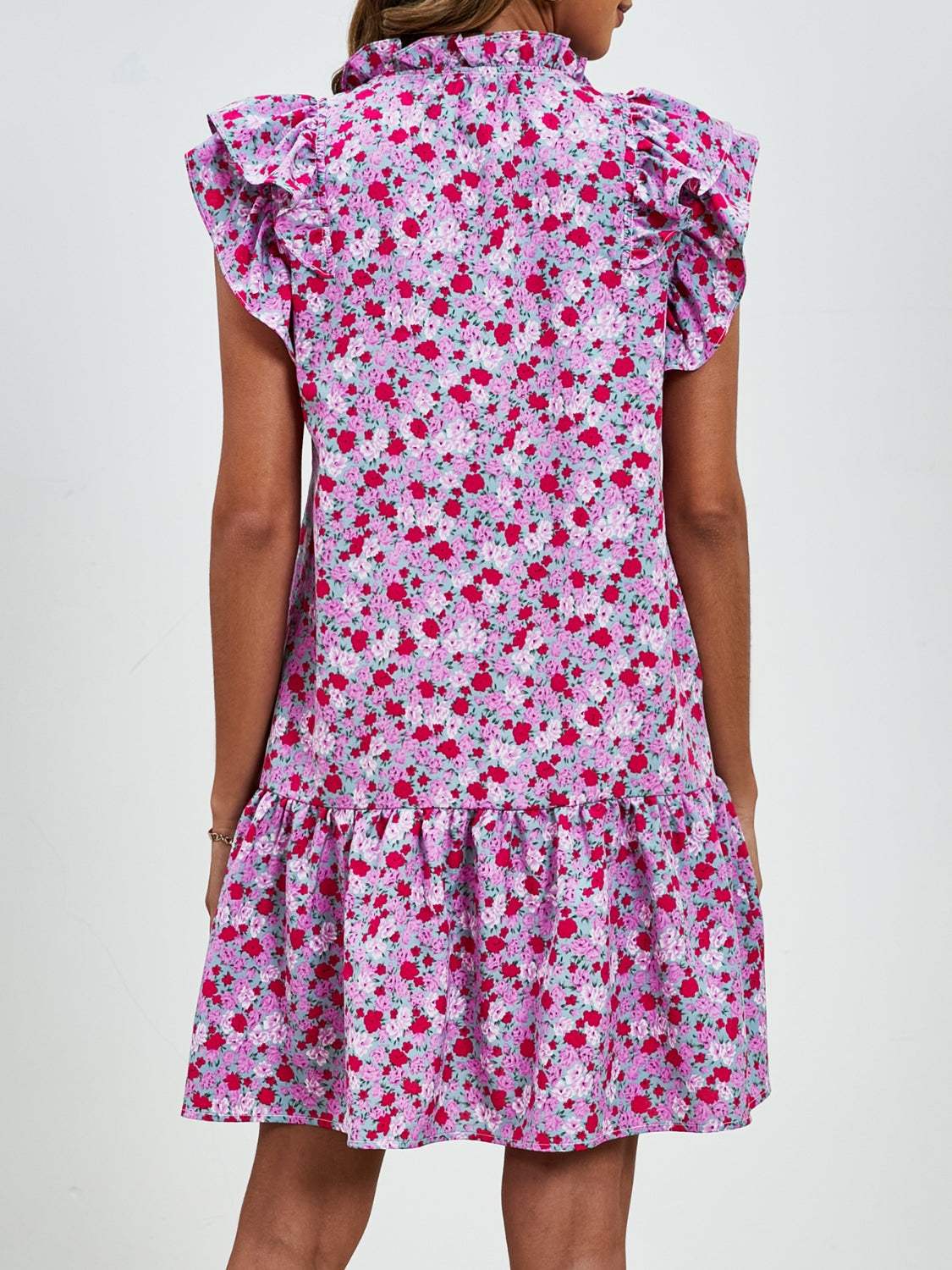 Tied Floral Cap Sleeve Mini Dress - Trendsi - Flyclothing LLC