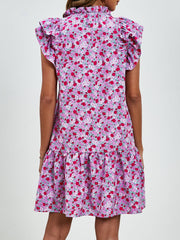 Tied Floral Cap Sleeve Mini Dress - Trendsi