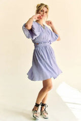 Davi & Dani Back Button Puff Sleeve Mini Dress - Trendsi - Flyclothing LLC
