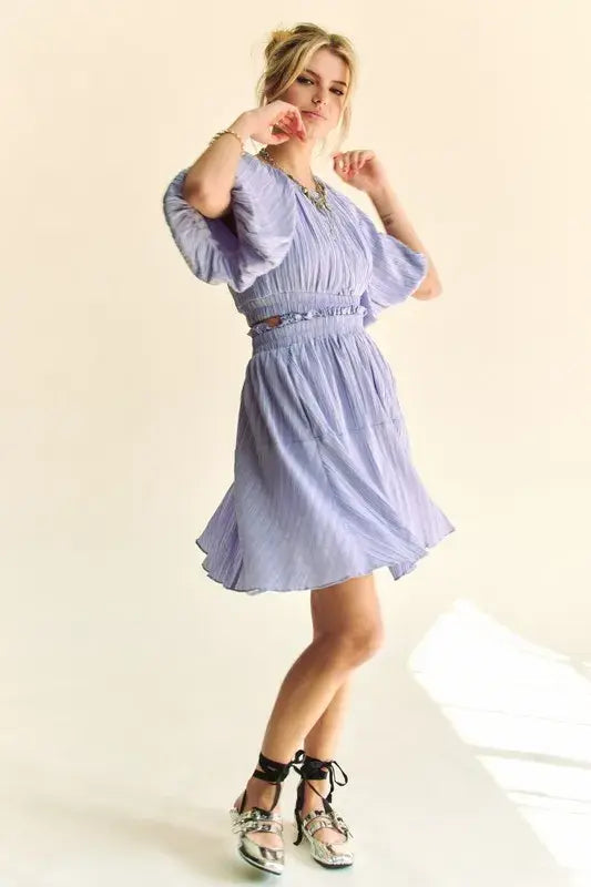 Davi & Dani Back Button Puff Sleeve Mini Dress - Trendsi - Flyclothing LLC