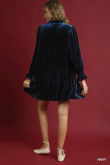 Umgee Velvet Ruffle Trim Mini Dress - Trendsi - Flyclothing LLC