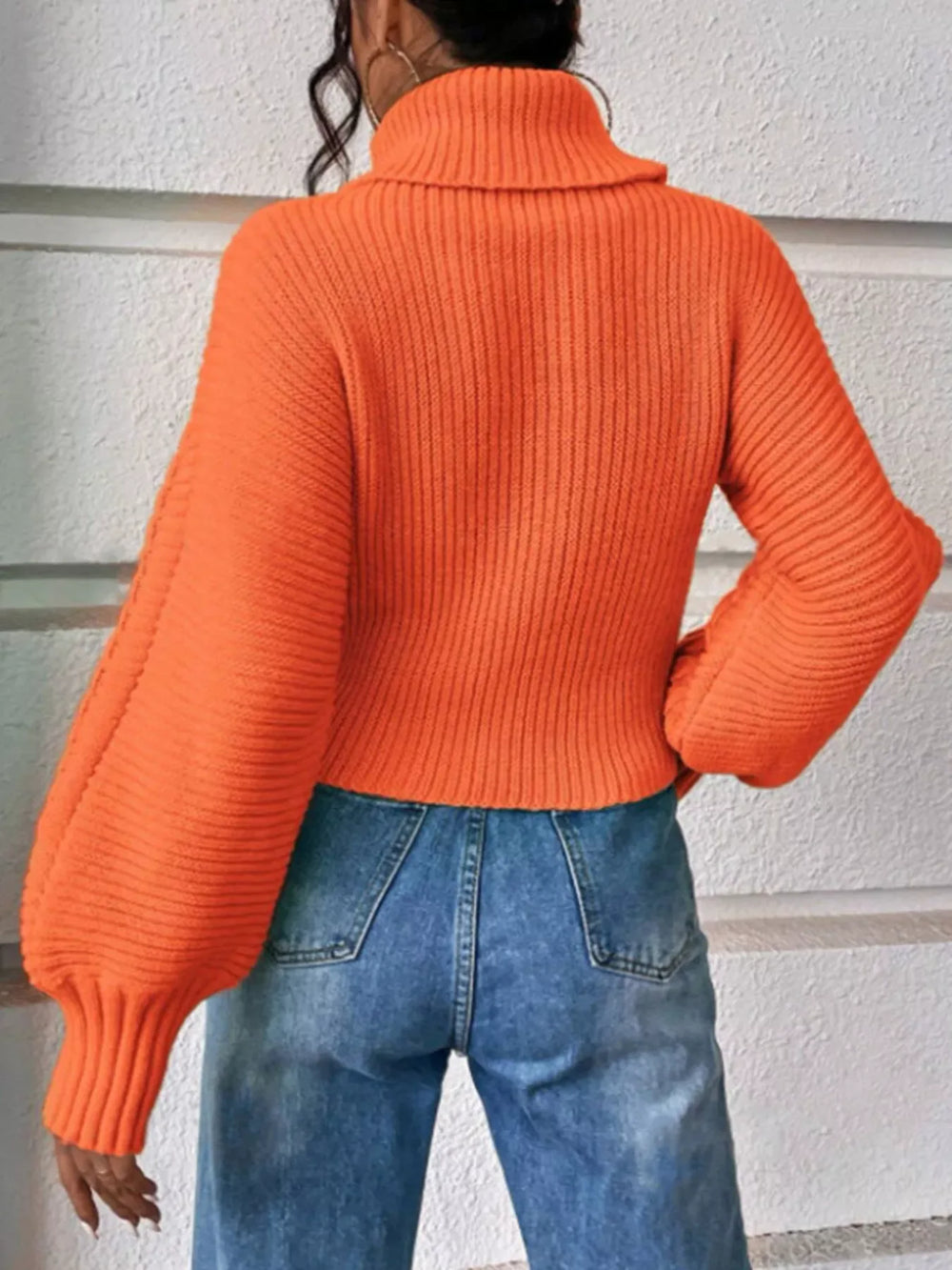 Full Size Textured Knit Turtleneck Long Sleeve Sweater Plus Size - Trendsi - Flyclothing LLC