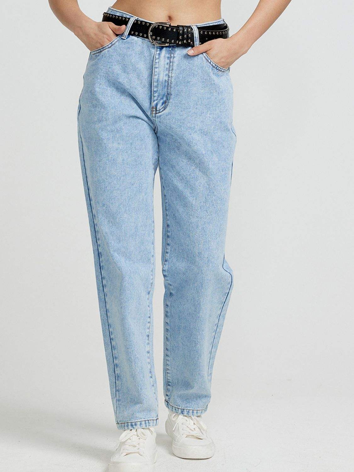 Pocketed Straight Leg Jeans - Trendsi - Flyclothing LLC