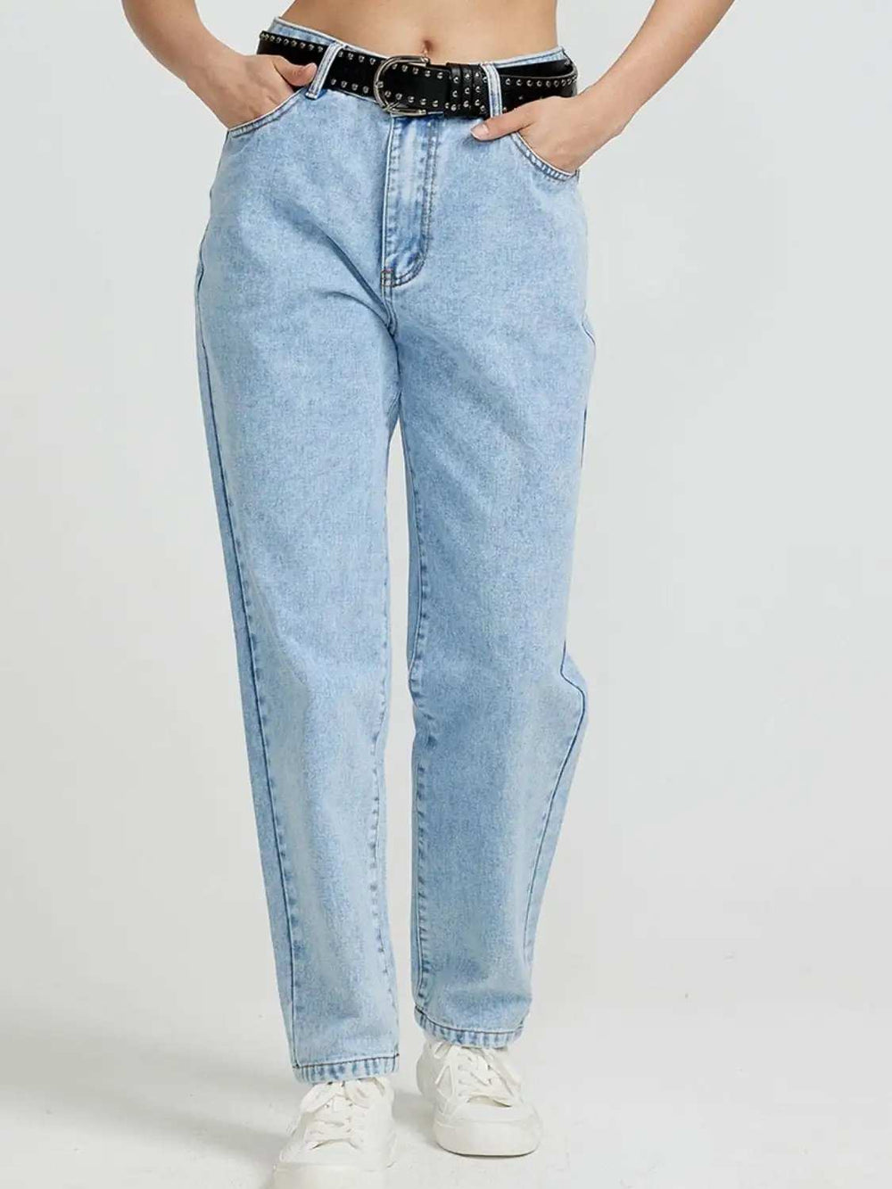 Pocketed Straight Leg Jeans - Trendsi - Flyclothing LLC