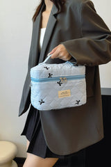 Bow Embroidered Quilted Storage Bag with Zip - Trendsi