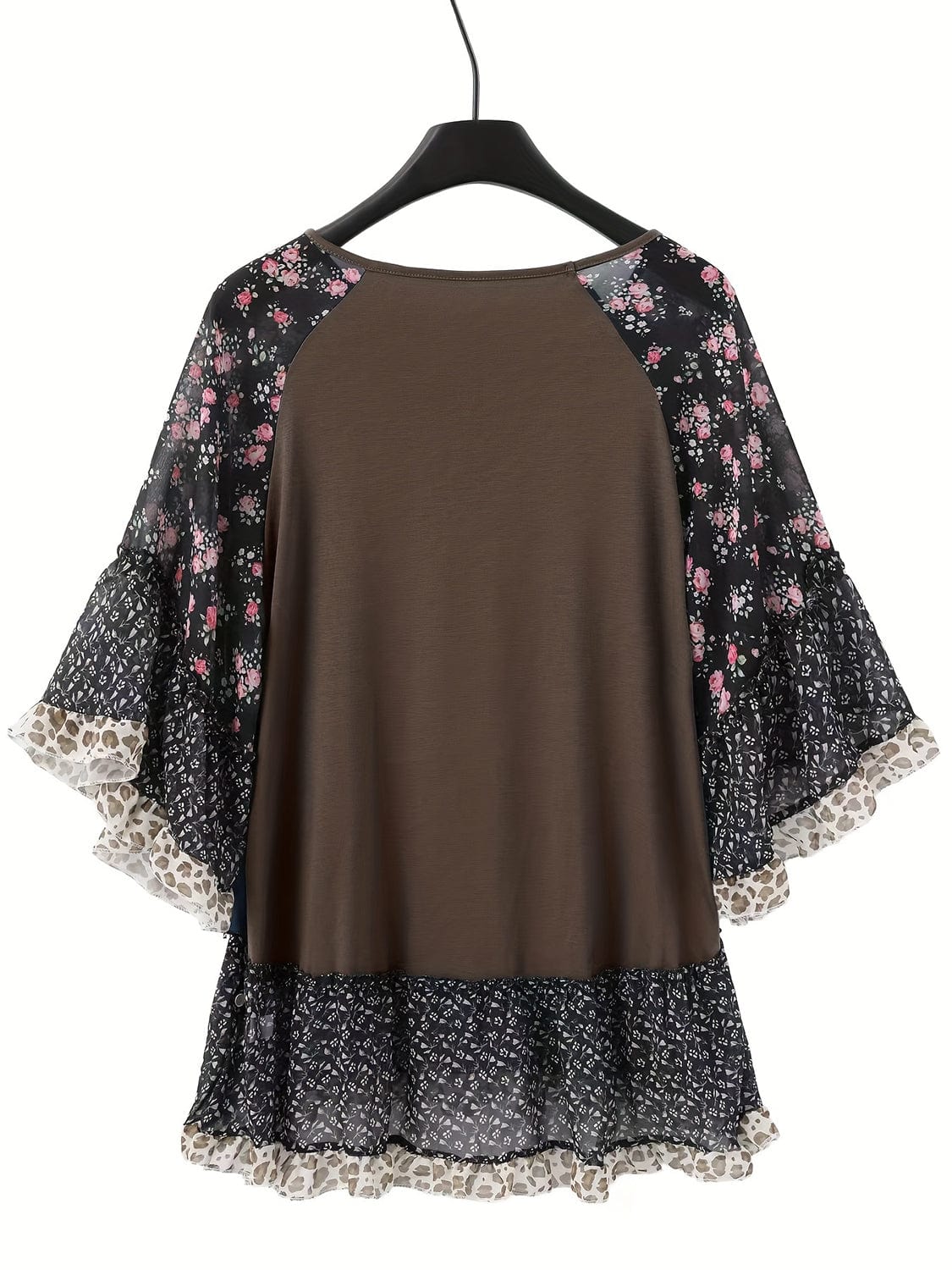 Full Size Frill Printed Round Neck Half Sleeve Blouse - Trendsi