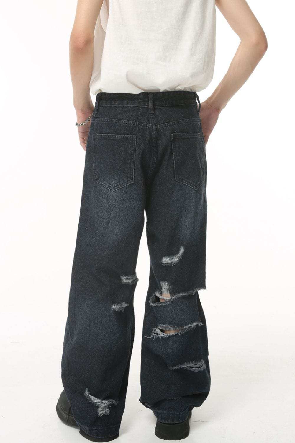 Distressed Wide Leg Pocketed Men's Jeans - Trendsi - Flyclothing LLC