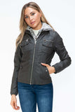 YMI Removable Faux Layered Multi-Pocket Jacket with Fuzzy Hood - Trendsi - Flyclothing LLC