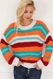 Contrast Striped Round Neck Long Sleeve Sweater - Trendsi - Flyclothing LLC
