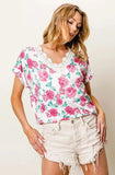 BiBi Rose Printed Poly Span with Crochet Lace Top - Trendsi
