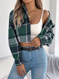 Plaid Button Up Cropped Jacket - Trendsi - Flyclothing LLC
