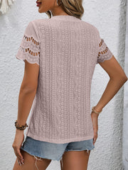 Full Size Eyelet Round Neck Short Sleeve Top - Trendsi