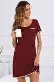 Contrast Trim Pocketed Round Neck Lounge Dress - Trendsi - Flyclothing LLC