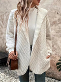 Open Front Long Sleeve Hooded Fuzzy Cardigan - Trendsi