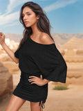 Drawstring One Shoulder Three-Quarter Sleeve Mini Dress - Trendsi - Flyclothing LLC