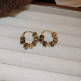 Tiger's Eye 18K Gold-Plated Copper Geometric Earrings - Trendsi - Flyclothing LLC
