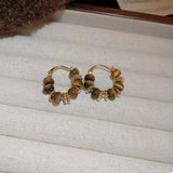 Tiger's Eye 18K Gold-Plated Copper Geometric Earrings - Trendsi - Flyclothing LLC