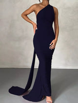 Backless One-Shoulder Ruched Bodycon Maxi Dress - Trendsi - Flyclothing LLC