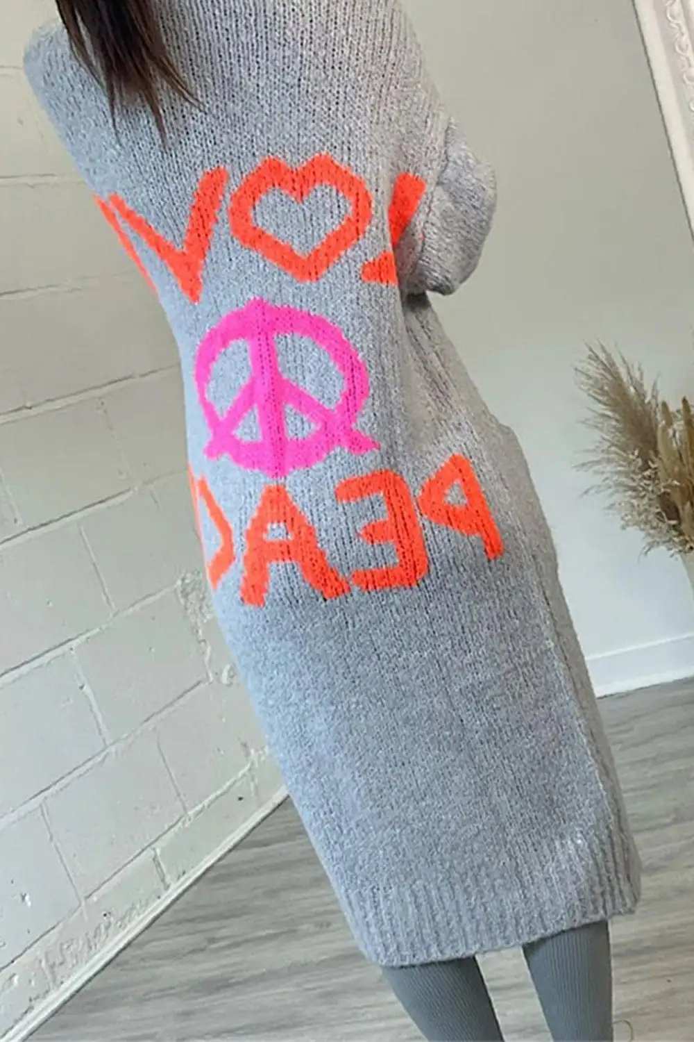 Peace Sign Long Sleeve Cardigan - Trendsi - Flyclothing LLC