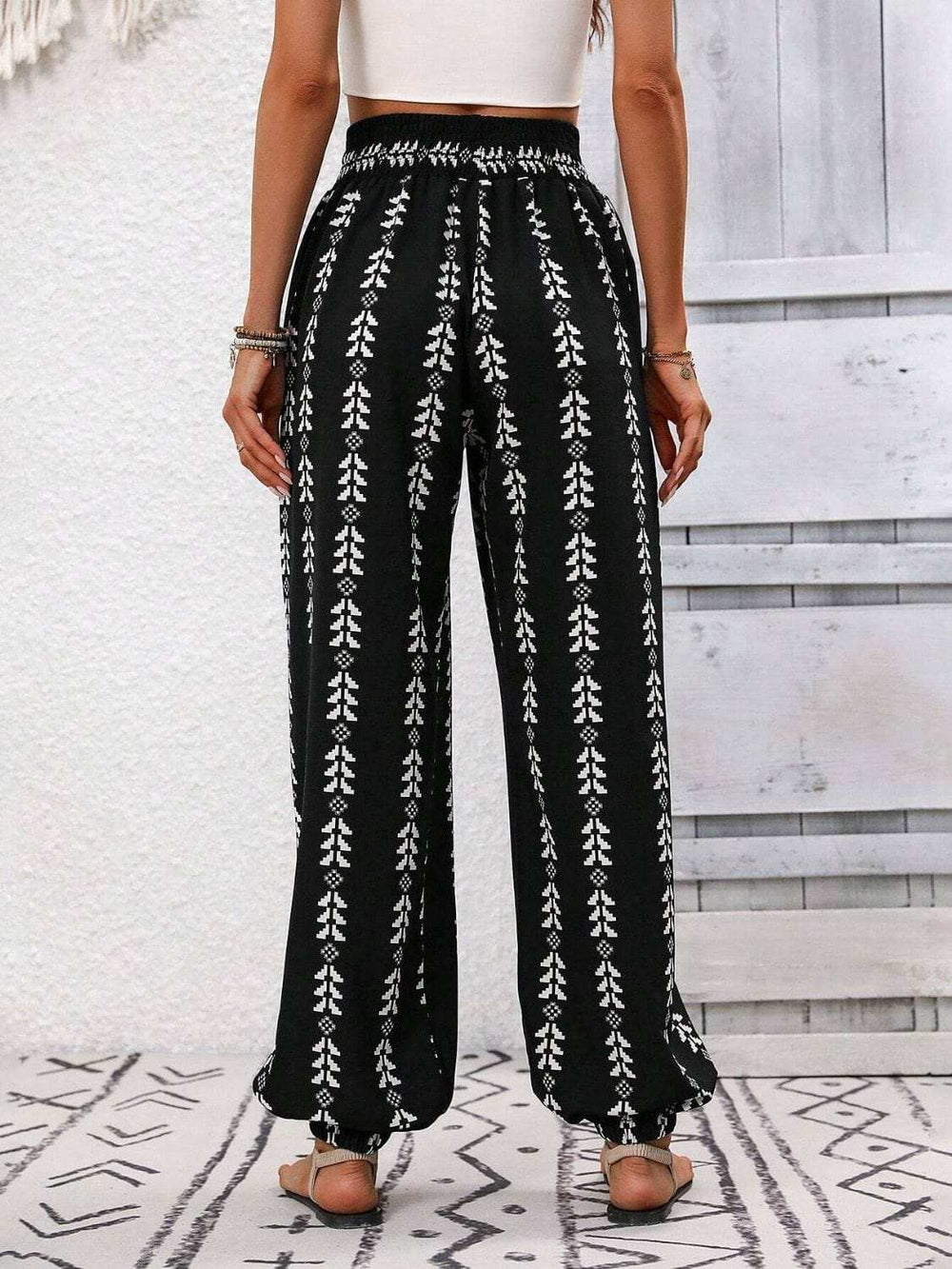Tied Printed High Waist Pants - Trendsi - Flyclothing LLC
