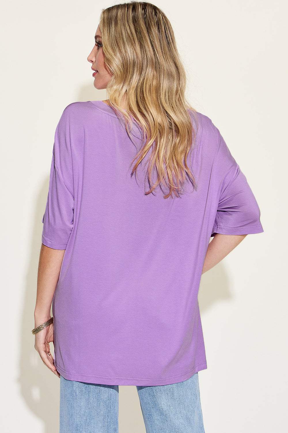 Basic Bae Full Size Bamboo V-Neck Drop Shoulder T-Shirt - Trendsi - Flyclothing LLC