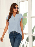 Swiss Dot Notched Cap Sleeve Blouse - Trendsi - Flyclothing LLC