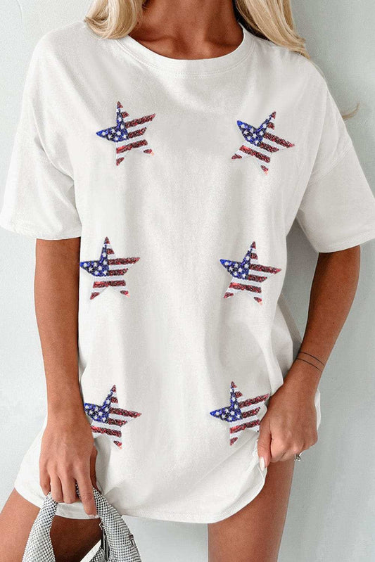 US Flag Star Round Neck Half Sleeve Oversize T-Shirt - Trendsi - Flyclothing LLC