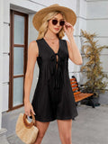 Tie Front Sleeveless Romper with Pockets - Trendsi - Flyclothing LLC