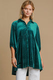 Umgee Full Size Polka Dot Collared Neck Button Up Shirt - Trendsi